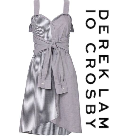 Derek Lam 10 Crosby Tie Front Paneled Striped Mini Dress Size 10 - Picture 1 of 10